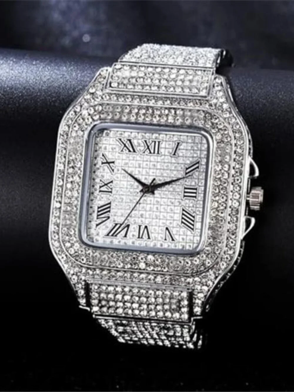 Diamond Iced Out Watch CZ Gold Plated 40mm Width Roman Numerals Dial